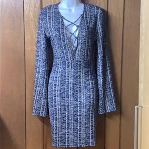 Blue  tie front dress—flared sleeves. Super cute!